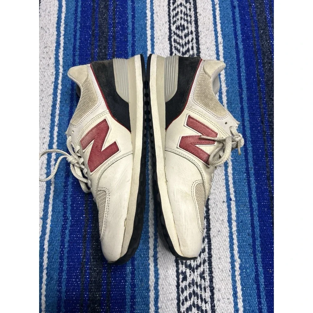 New Balance 574 Navy White Red Leather Running Shoes Sneakers Men's Size 12 D